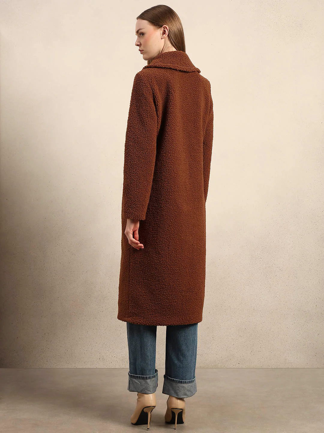 Brown Bouclé Double-Breasted Coat - Image 4