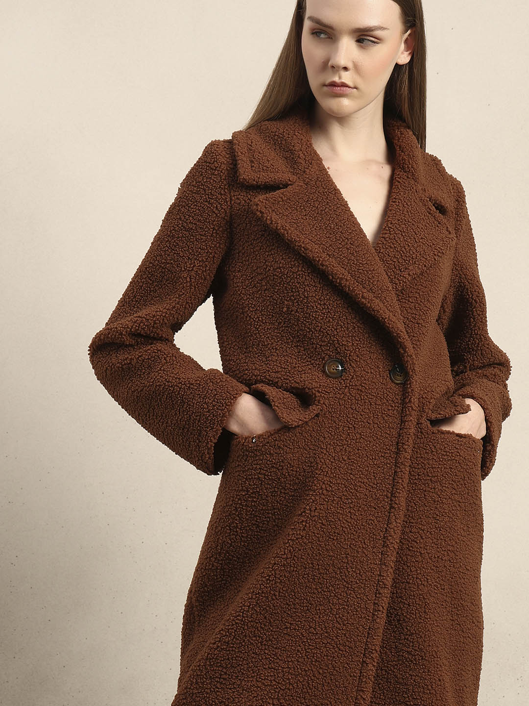 Brown Bouclé Double-Breasted Coat - Image 5