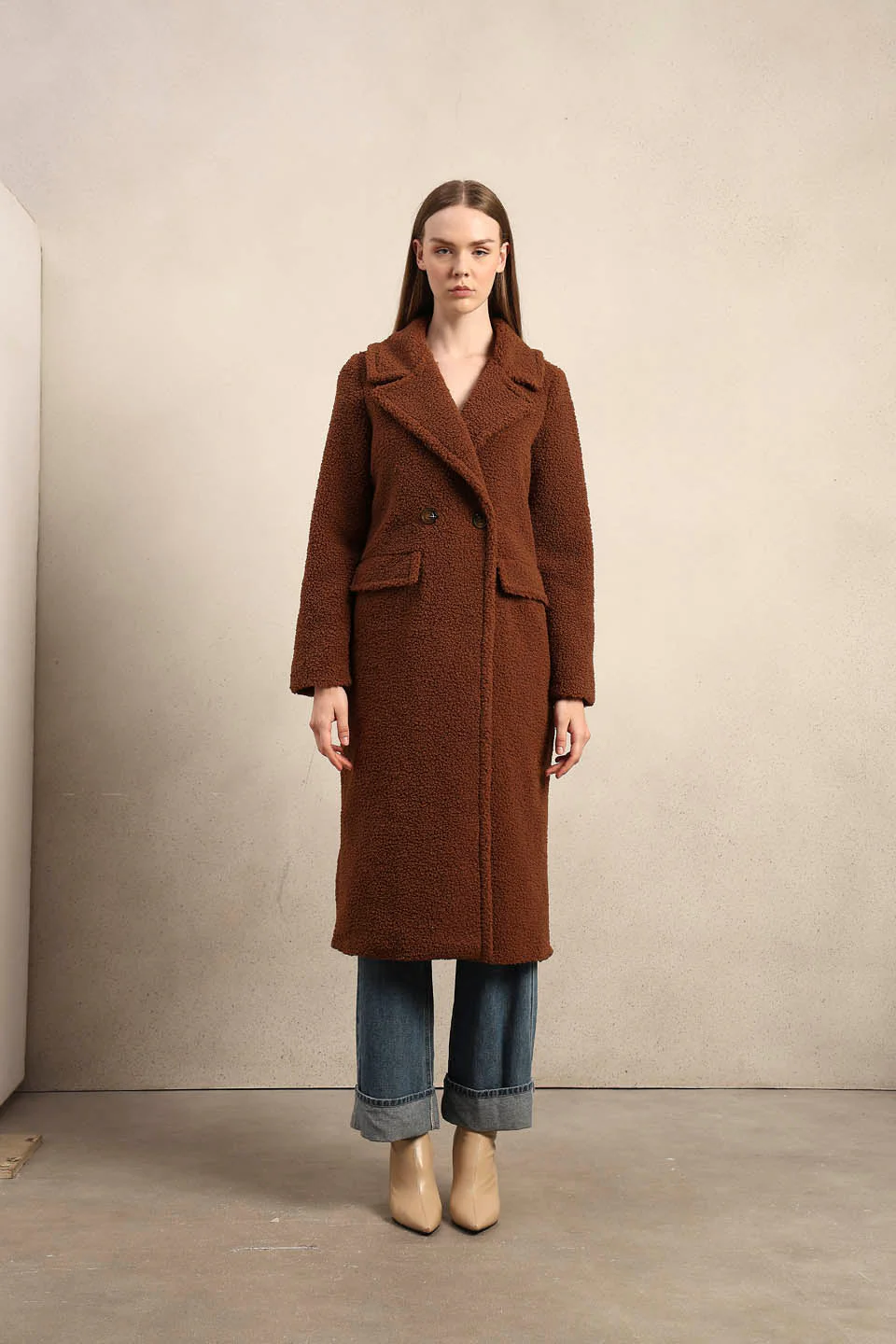 Brown Bouclé Double-Breasted Coat - Image 8