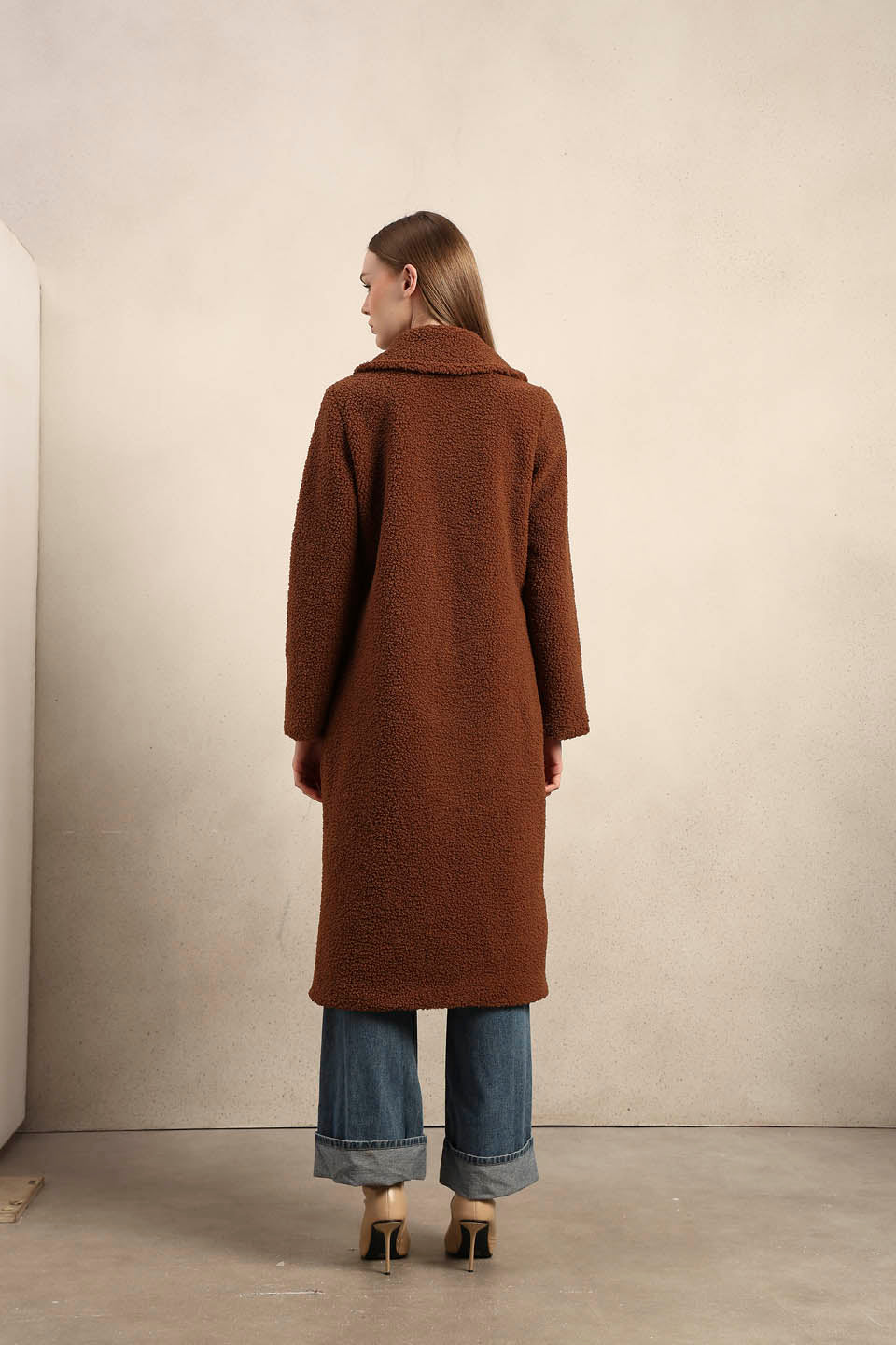Brown Bouclé Double-Breasted Coat - Image 9