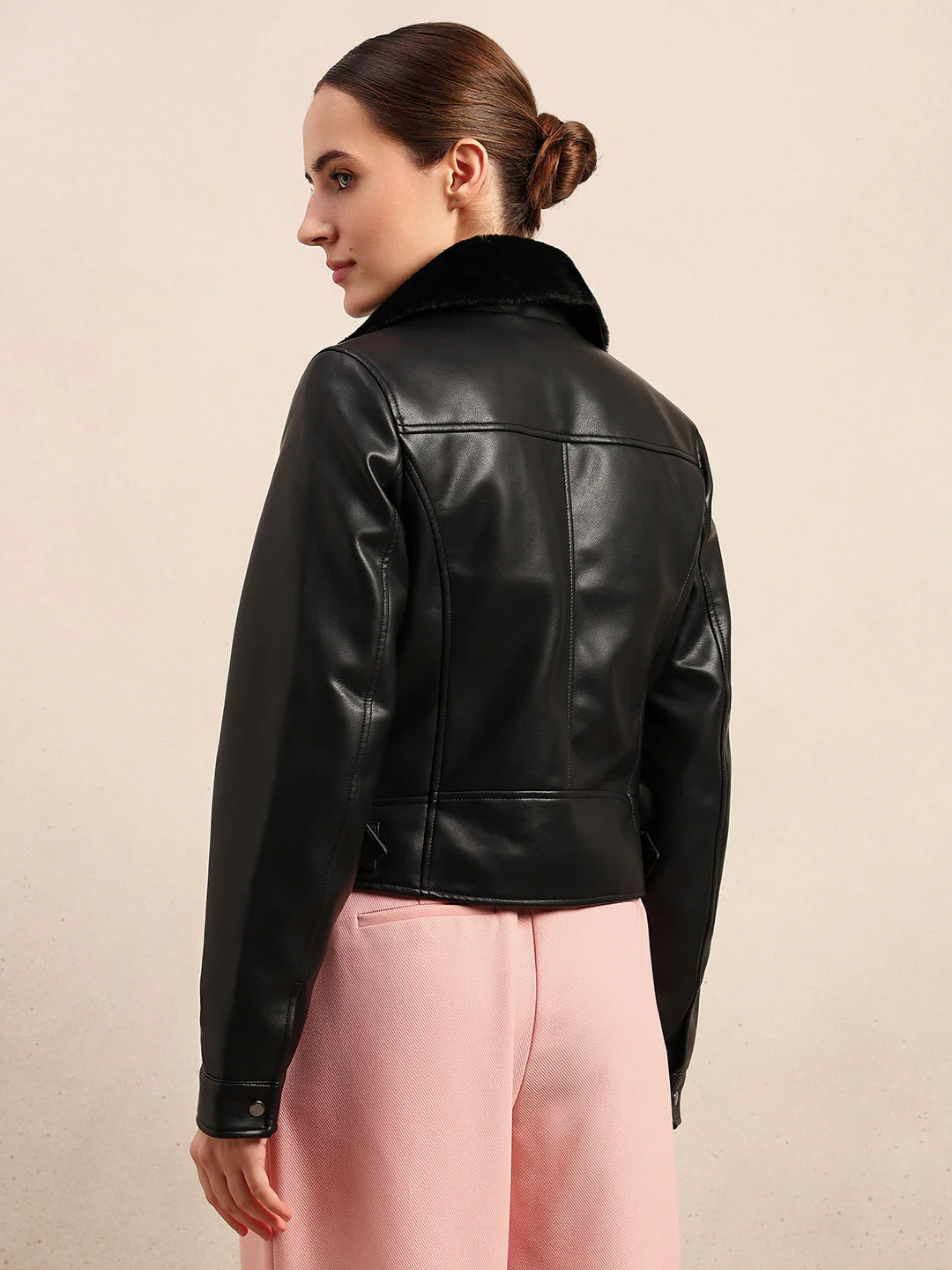 Black Coated Biker Jacket - Image 4