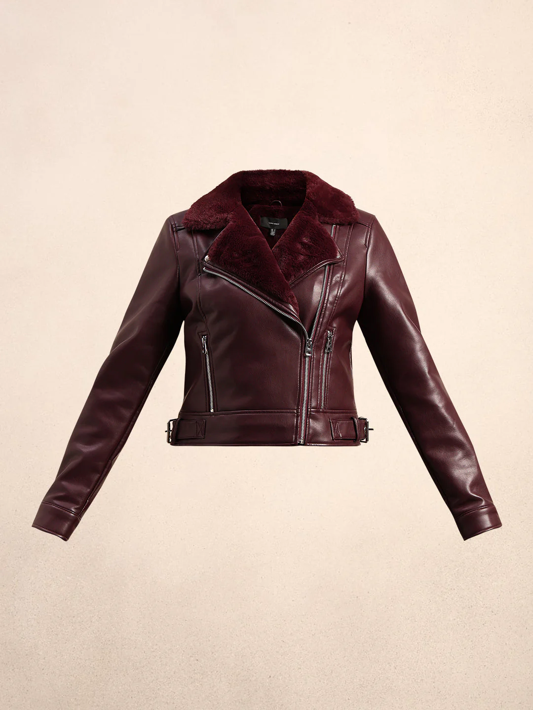 Maroon Coated Biker Jacket - Image 7
