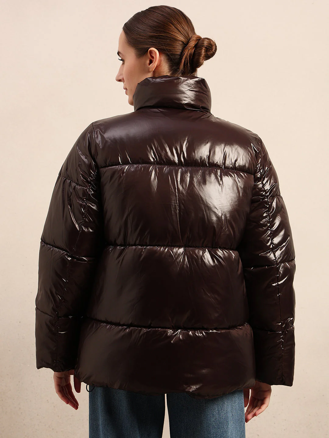 Dark Brown Short Puffer Jacket - Image 4