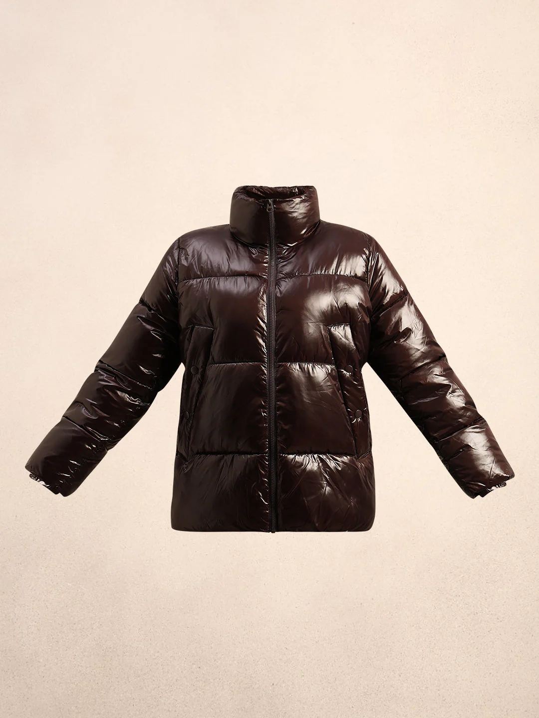 Dark Brown Short Puffer Jacket - Image 7