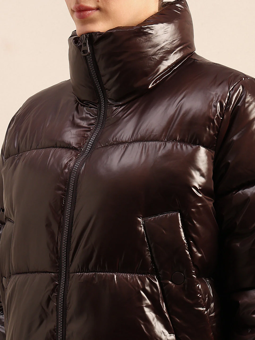 Dark Brown Short Puffer Jacket - Image 8