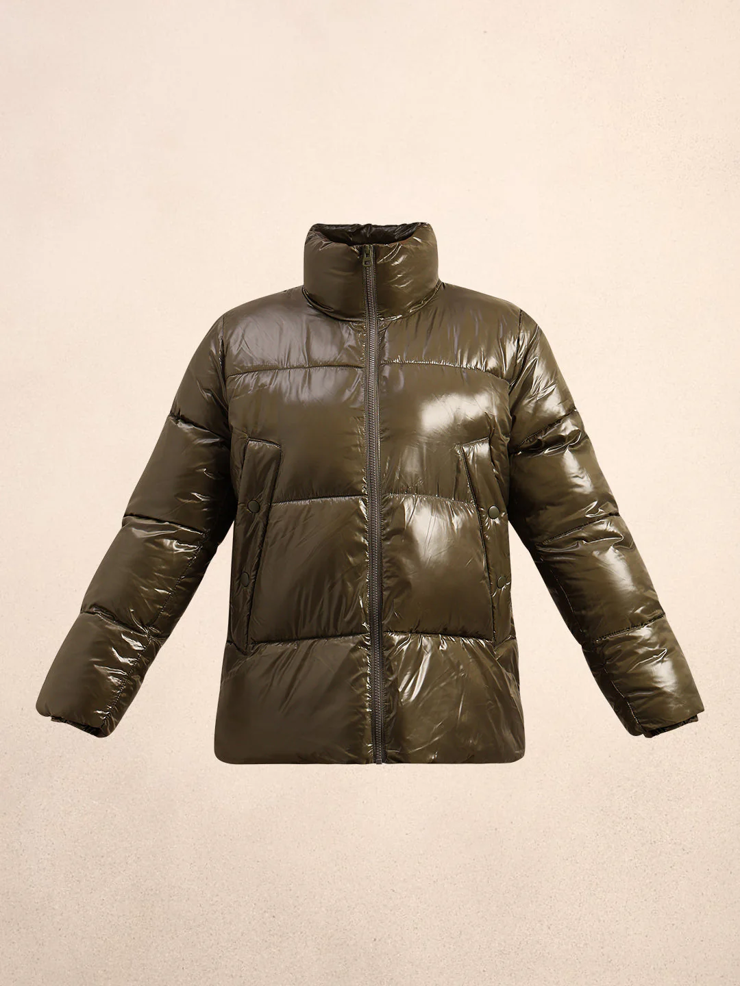 Olive Green Short Puffer Jacket - Image 7