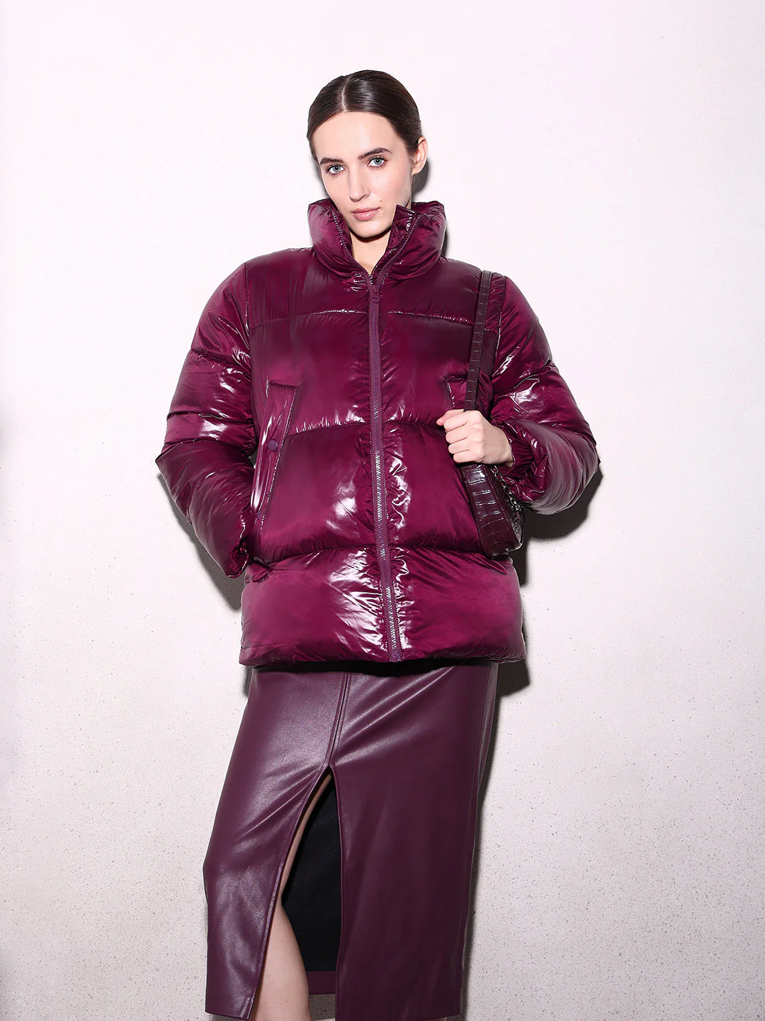 Maroon Short Puffer Jacket