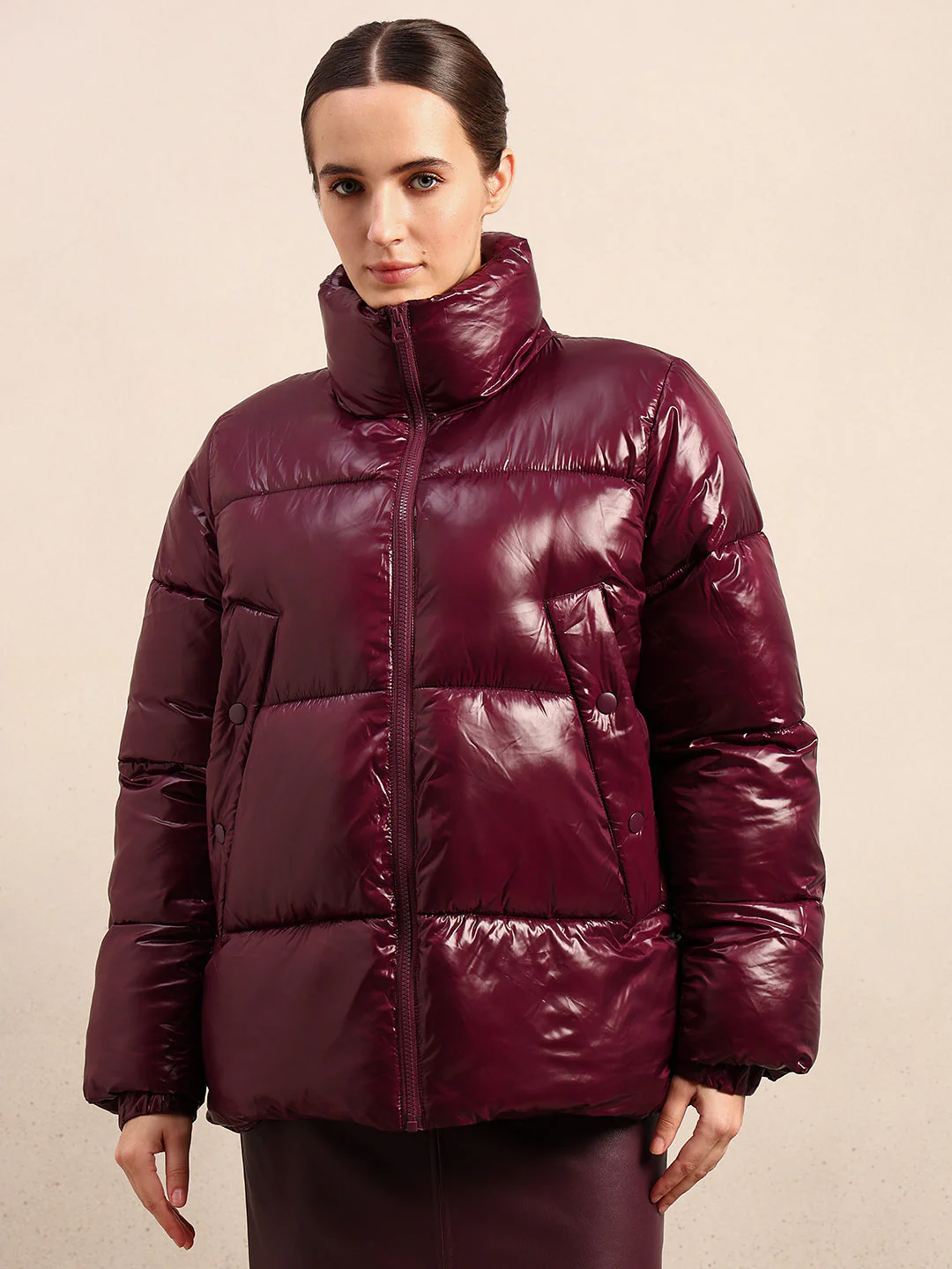 Maroon Short Puffer Jacket - Image 2