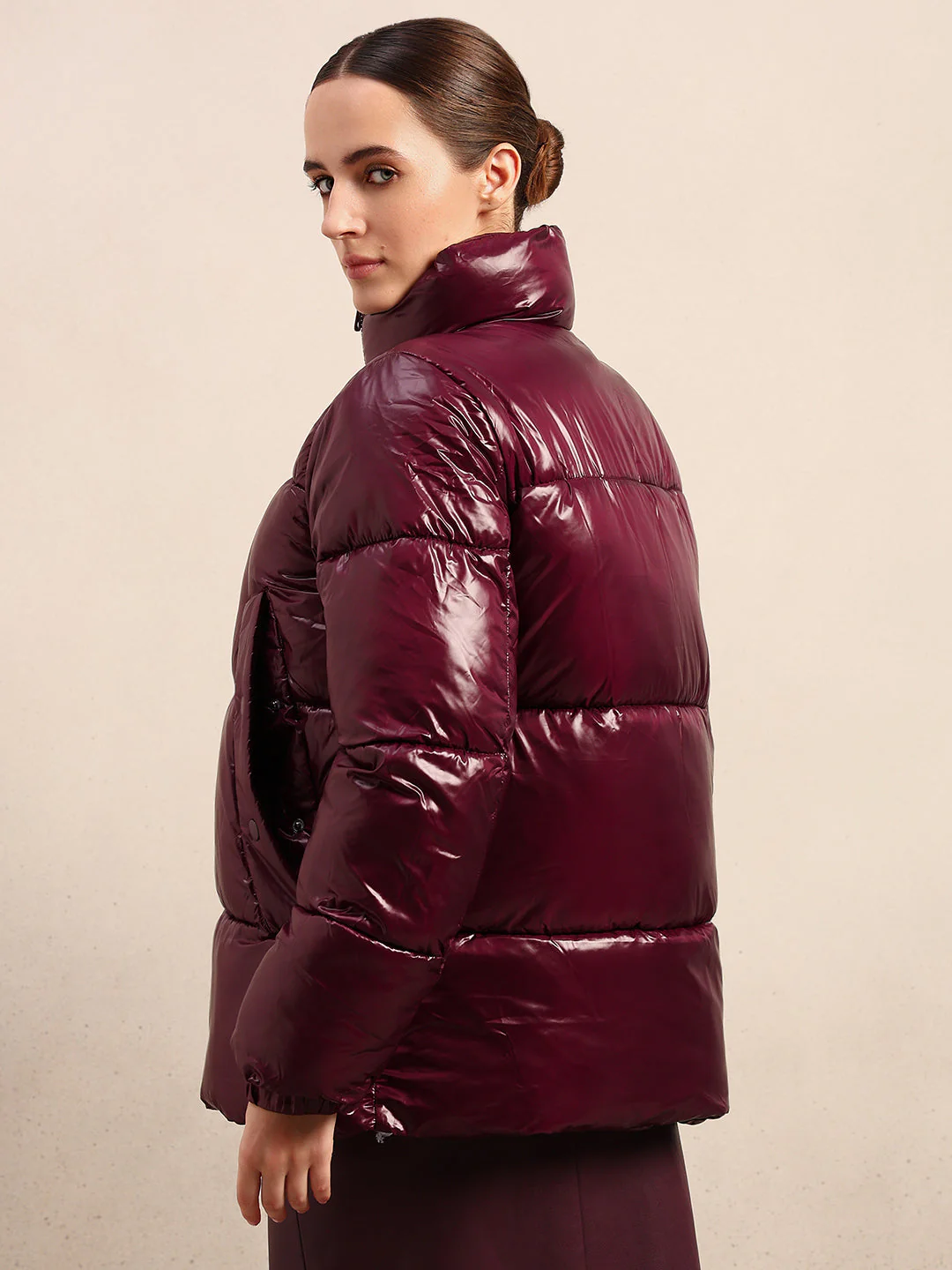 Maroon Short Puffer Jacket - Image 3