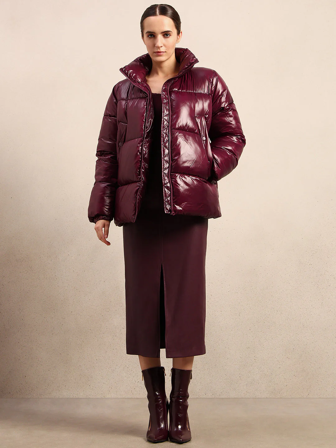 Maroon Short Puffer Jacket - Image 5