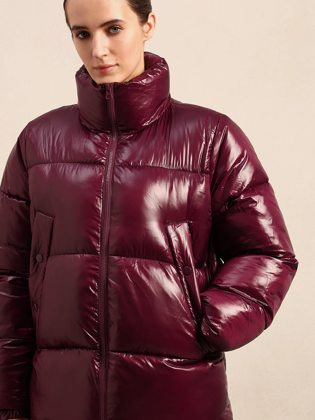 Maroon Short Puffer Jacket - Image 6