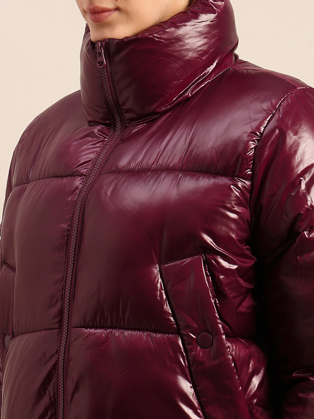 Maroon Short Puffer Jacket - Image 8