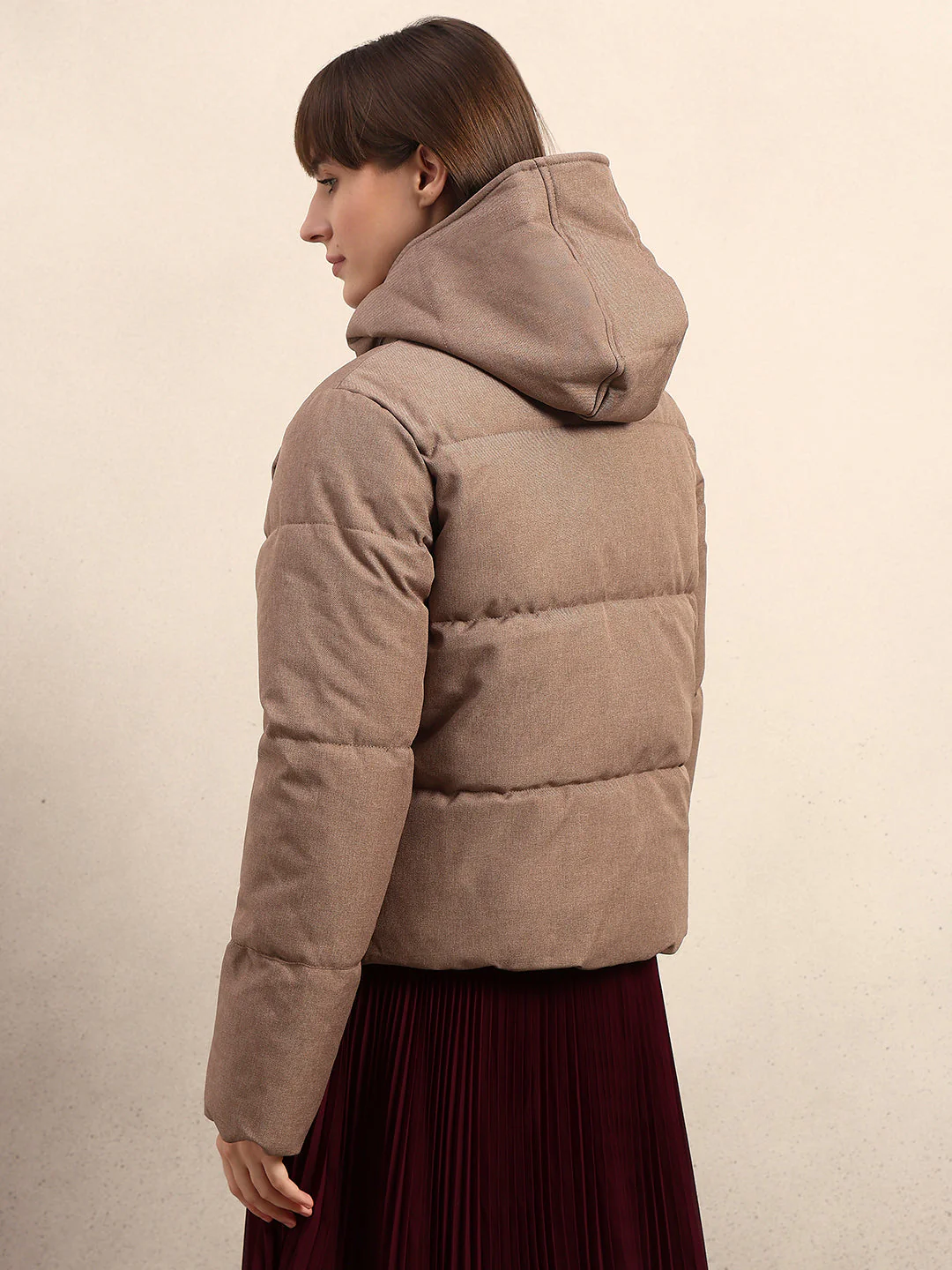 Taupe Hooded Puffer Jacket - Image 4