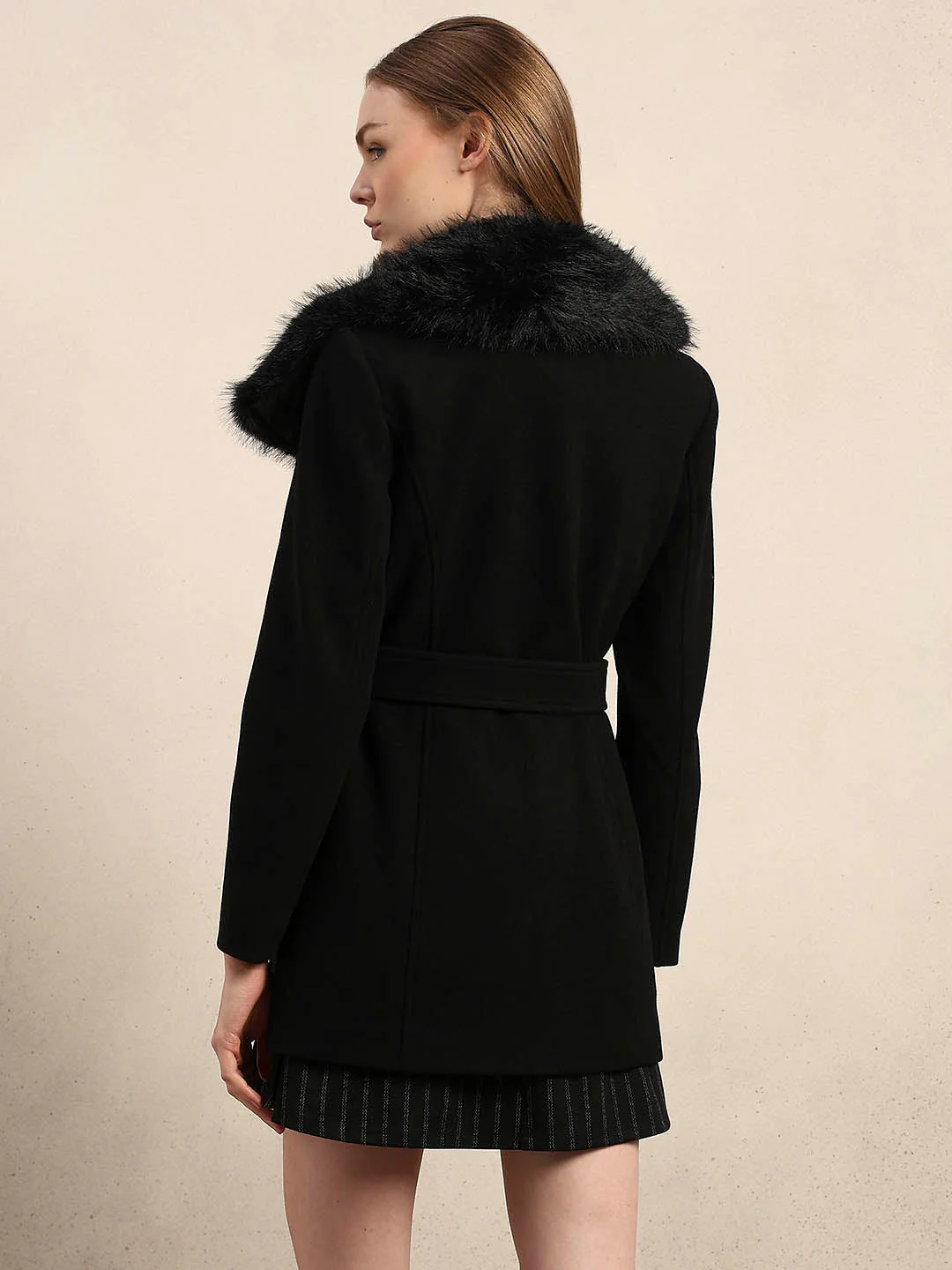 Faux Fur Collar Belted Coat - Image 4
