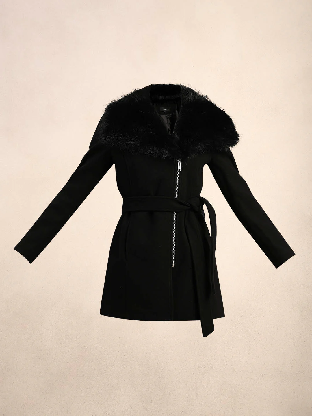 Faux Fur Collar Belted Coat - Image 7