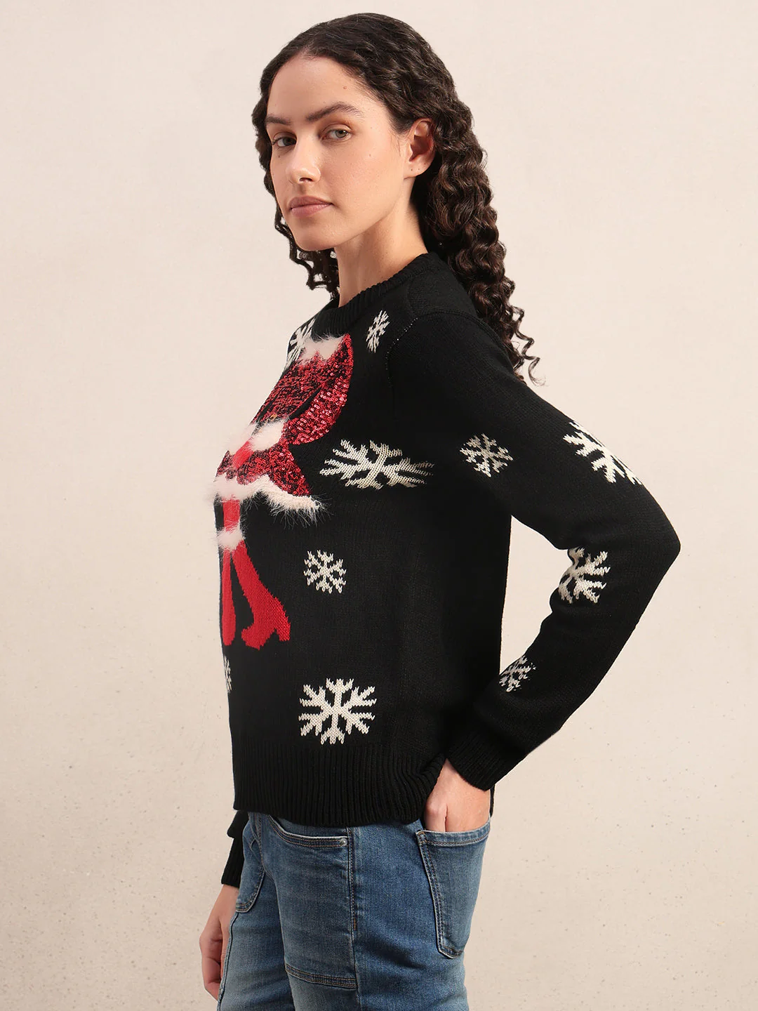 Embellished Print Christmas Pullover - Image 3