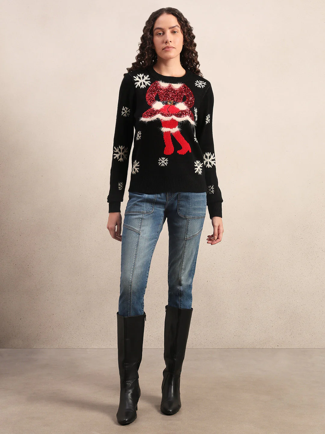 Embellished Print Christmas Pullover - Image 5
