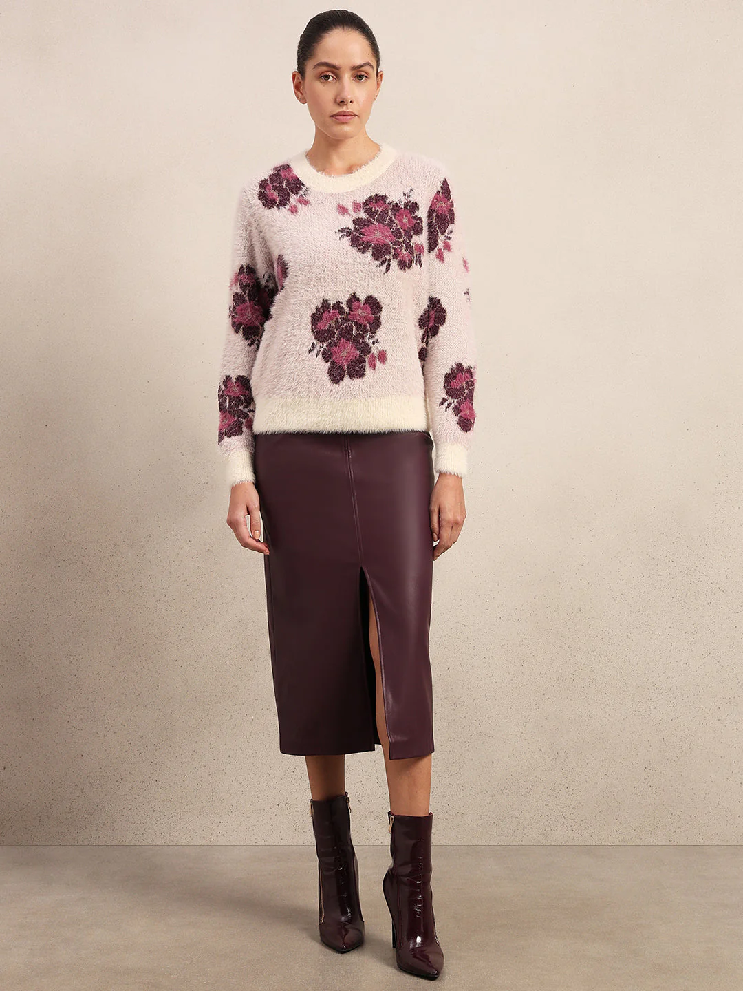 Floral Fuzzy O-Neck Pullover - Image 5