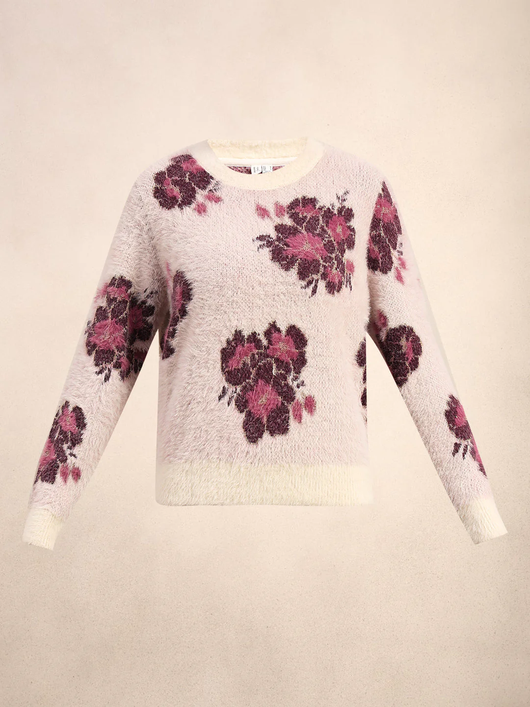 Floral Fuzzy O-Neck Pullover - Image 7