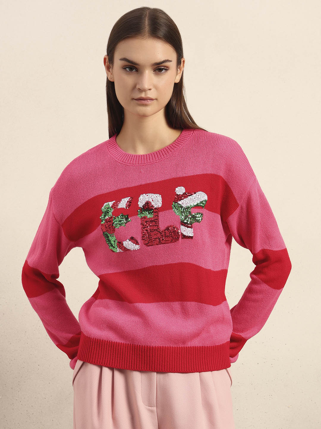 Pink Colourblocked X-Mas Pullover - Image 2