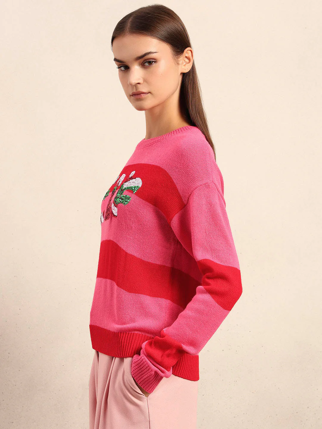 Pink Colourblocked X-Mas Pullover - Image 3