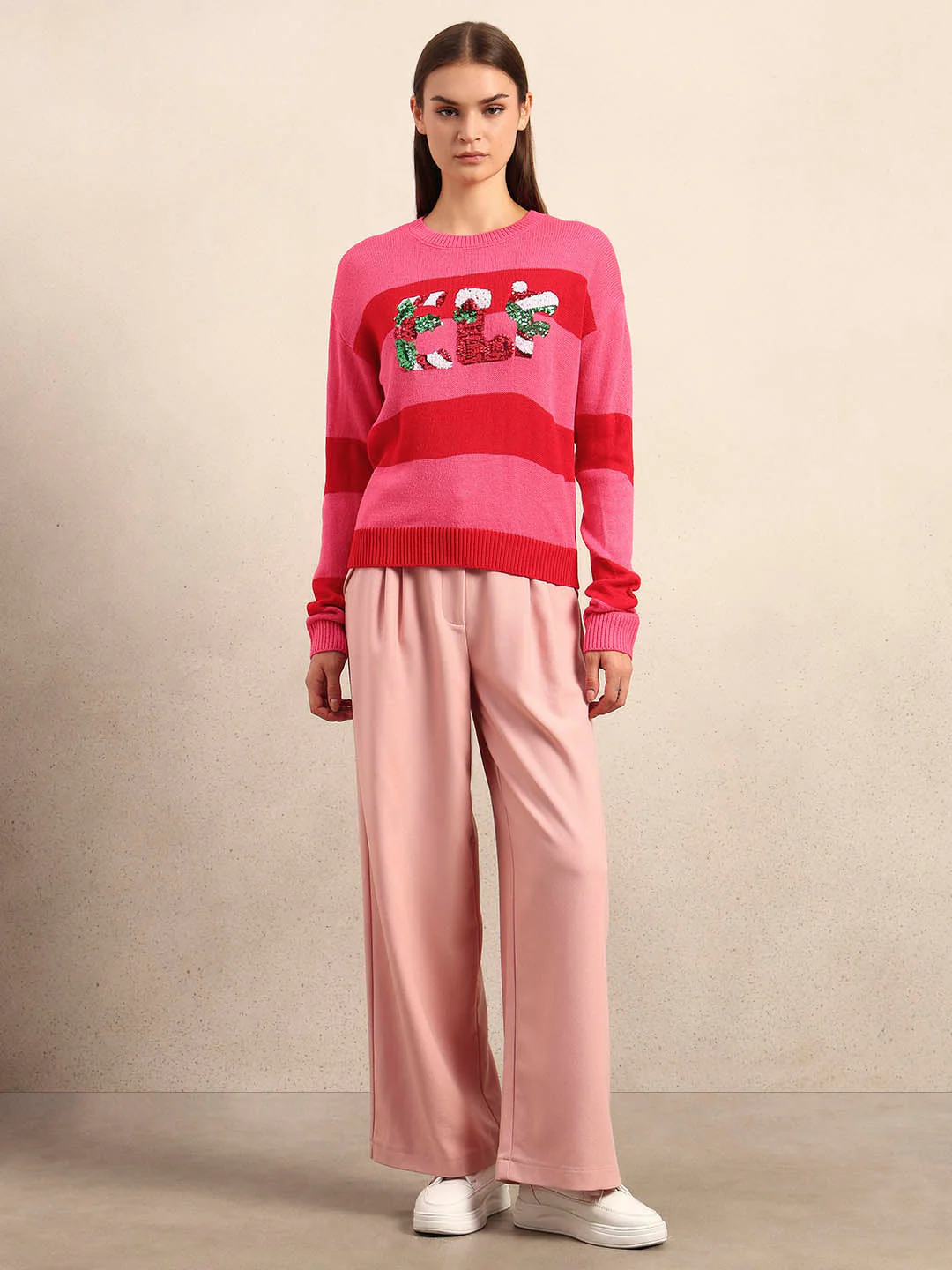 Pink Colourblocked X-Mas Pullover - Image 5