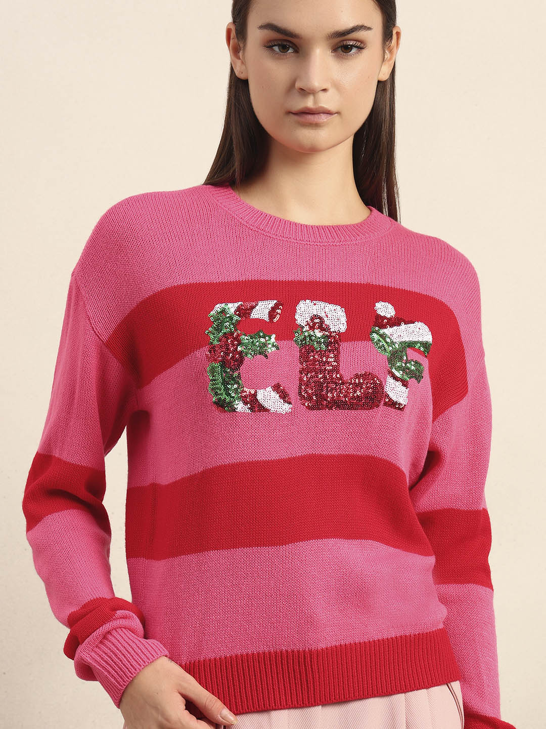 Pink Colourblocked X-Mas Pullover - Image 6
