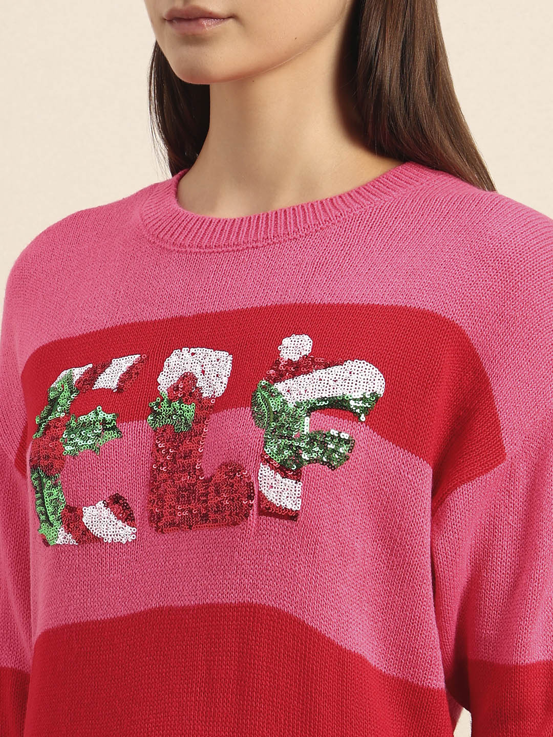 Pink Colourblocked X-Mas Pullover - Image 8