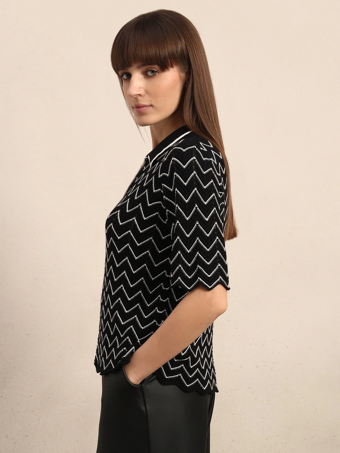 Chevron Printed Knitted Polo - Image 3