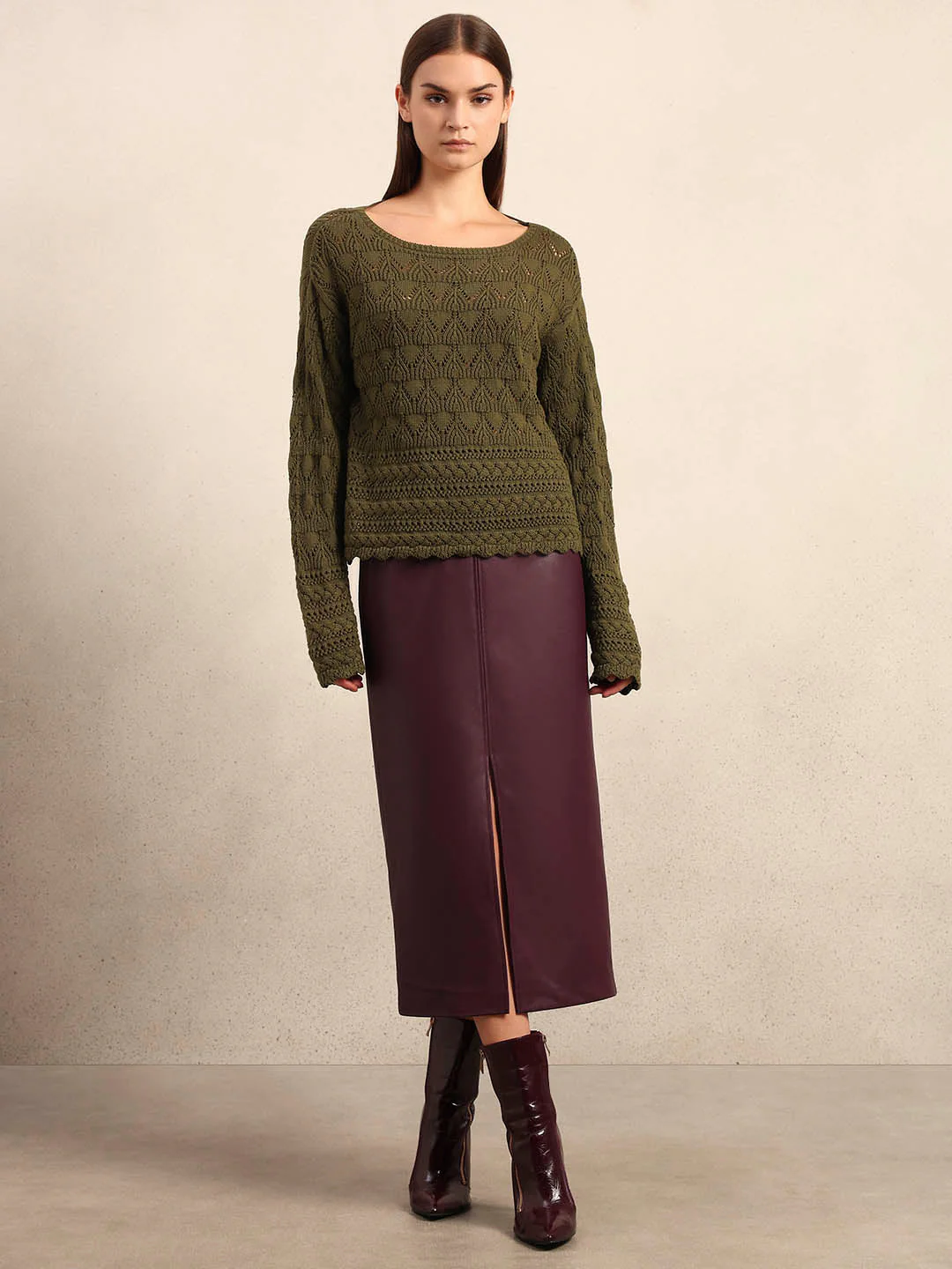 Olive Green Open-Knit Pullover - Image 5