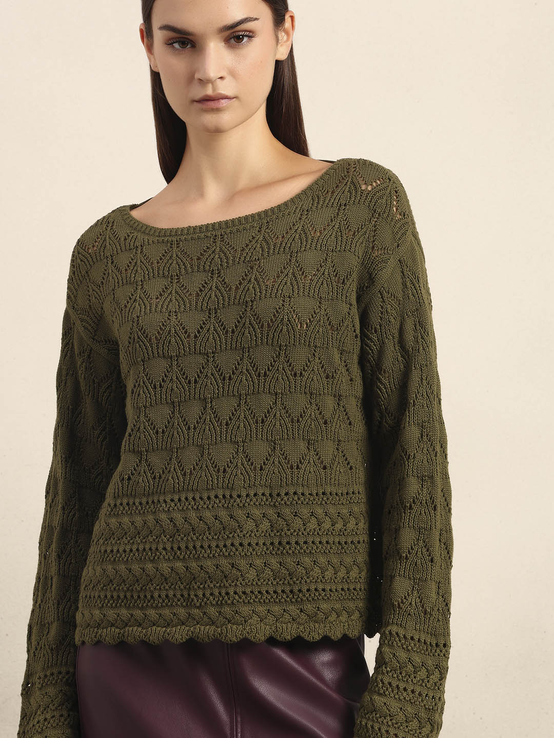 Olive Green Open-Knit Pullover - Image 6