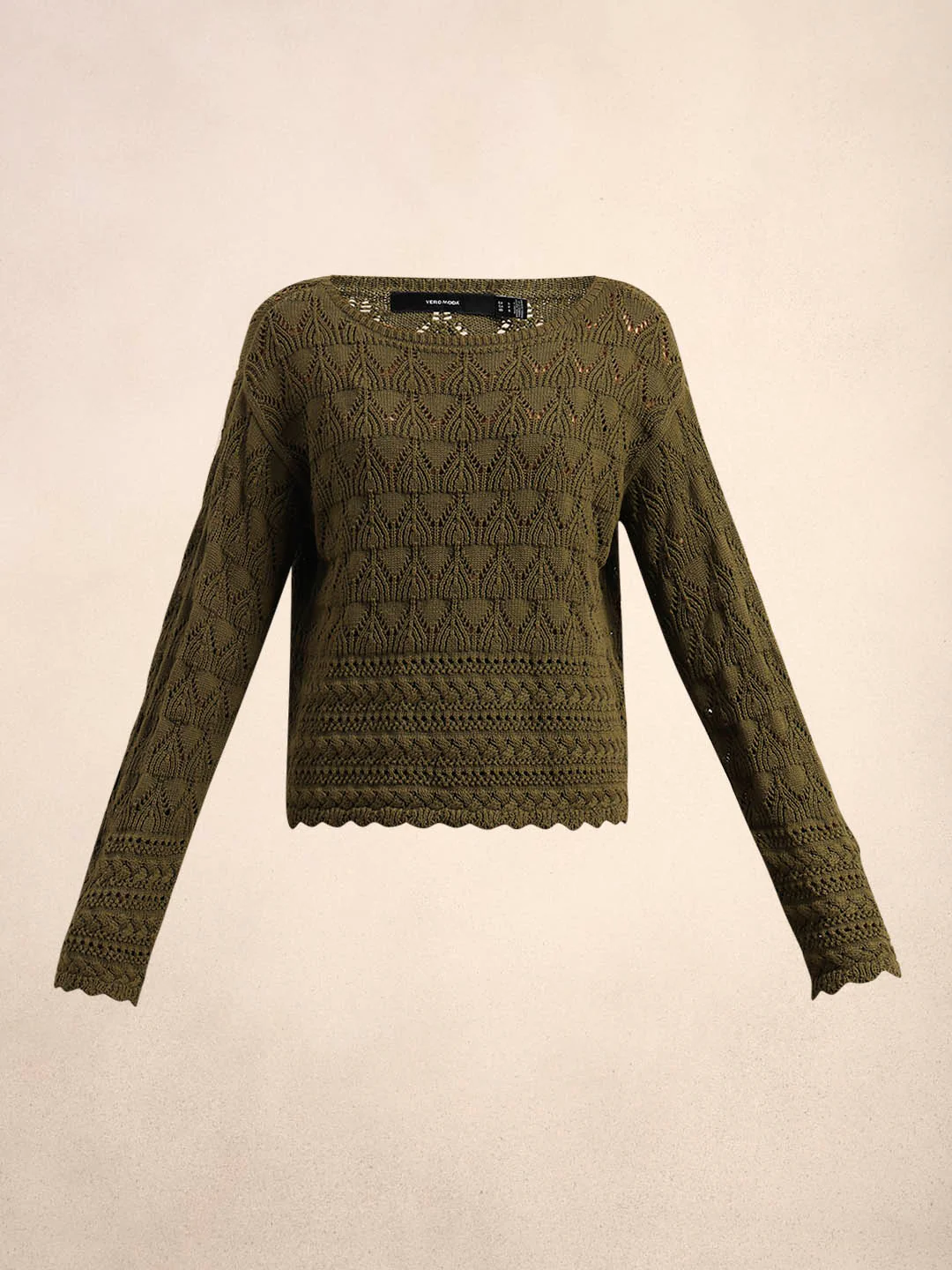 Olive Green Open-Knit Pullover - Image 7