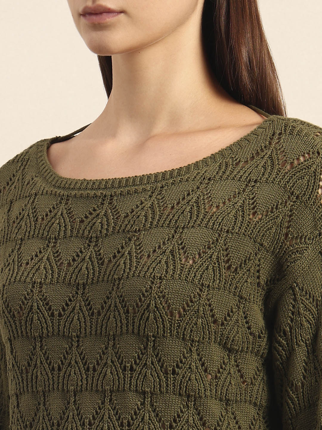 Olive Green Open-Knit Pullover - Image 8