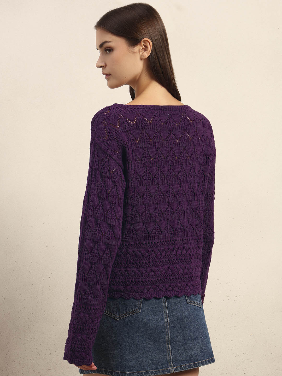 Dark Purple Open-Knit Pullover - Image 4