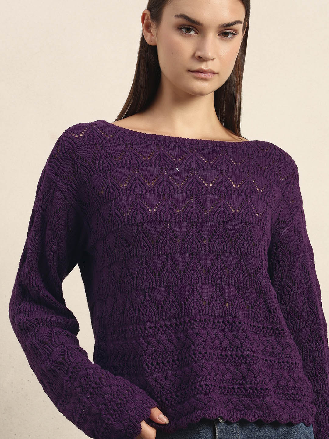 Dark Purple Open-Knit Pullover - Image 6
