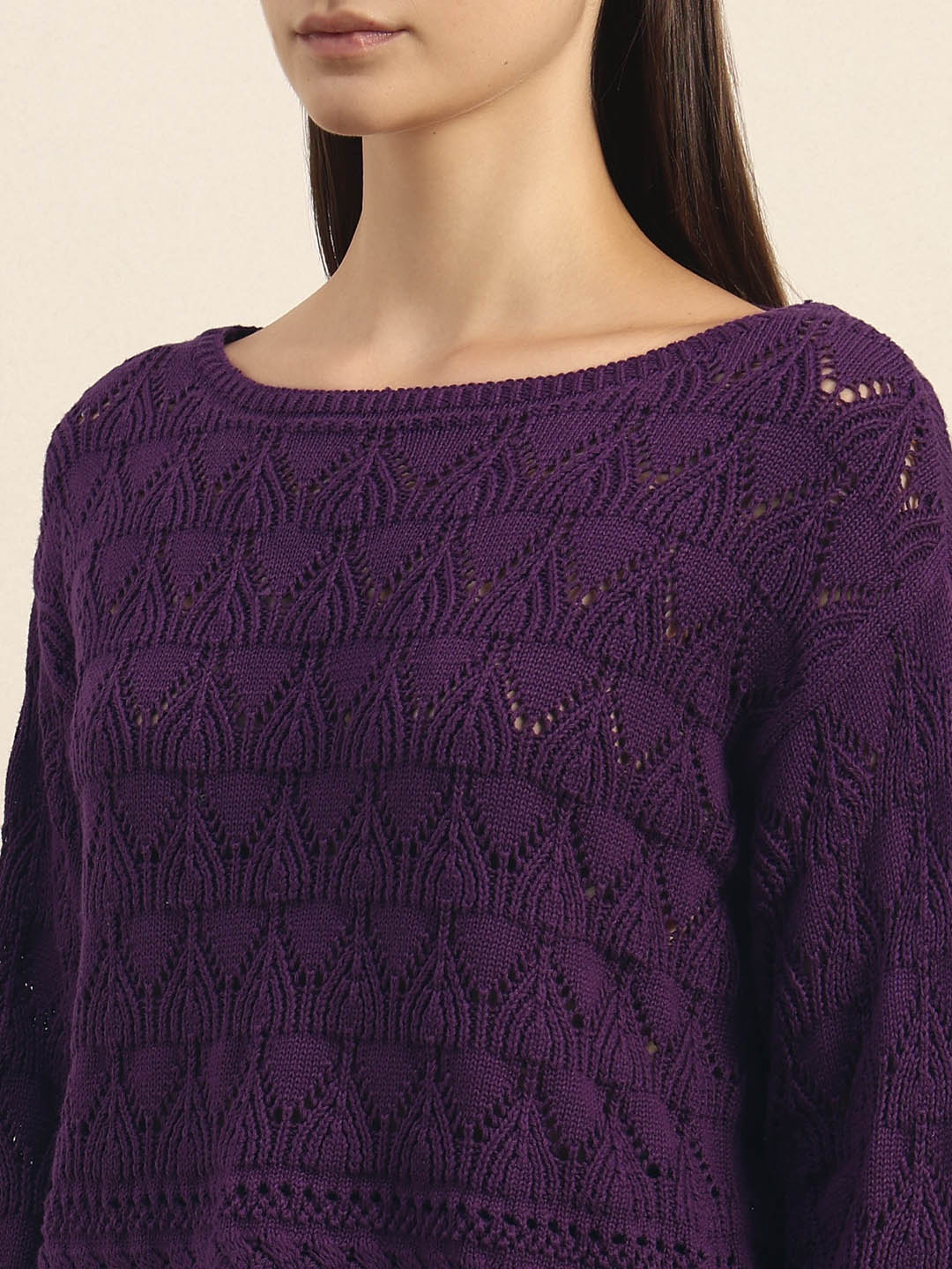 Dark Purple Open-Knit Pullover - Image 8