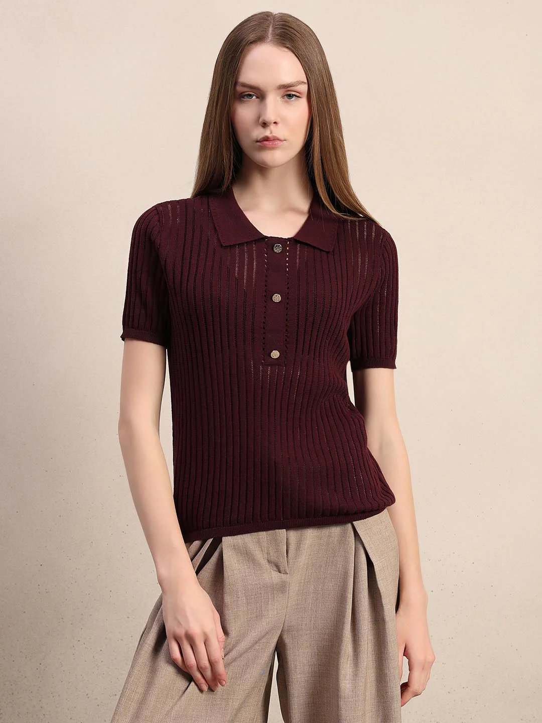 Burgundy Knitted Polo - Image 2