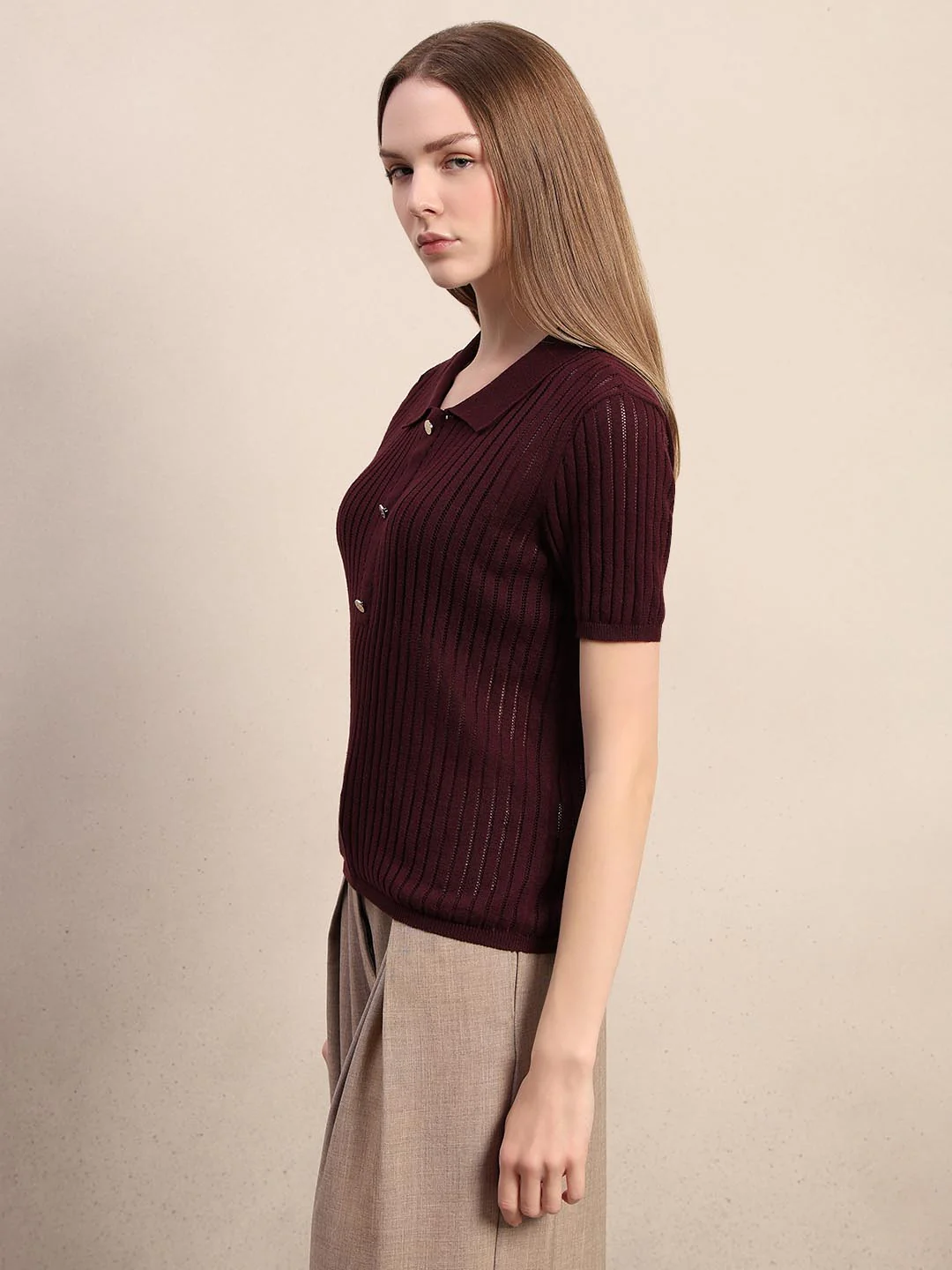Burgundy Knitted Polo - Image 3