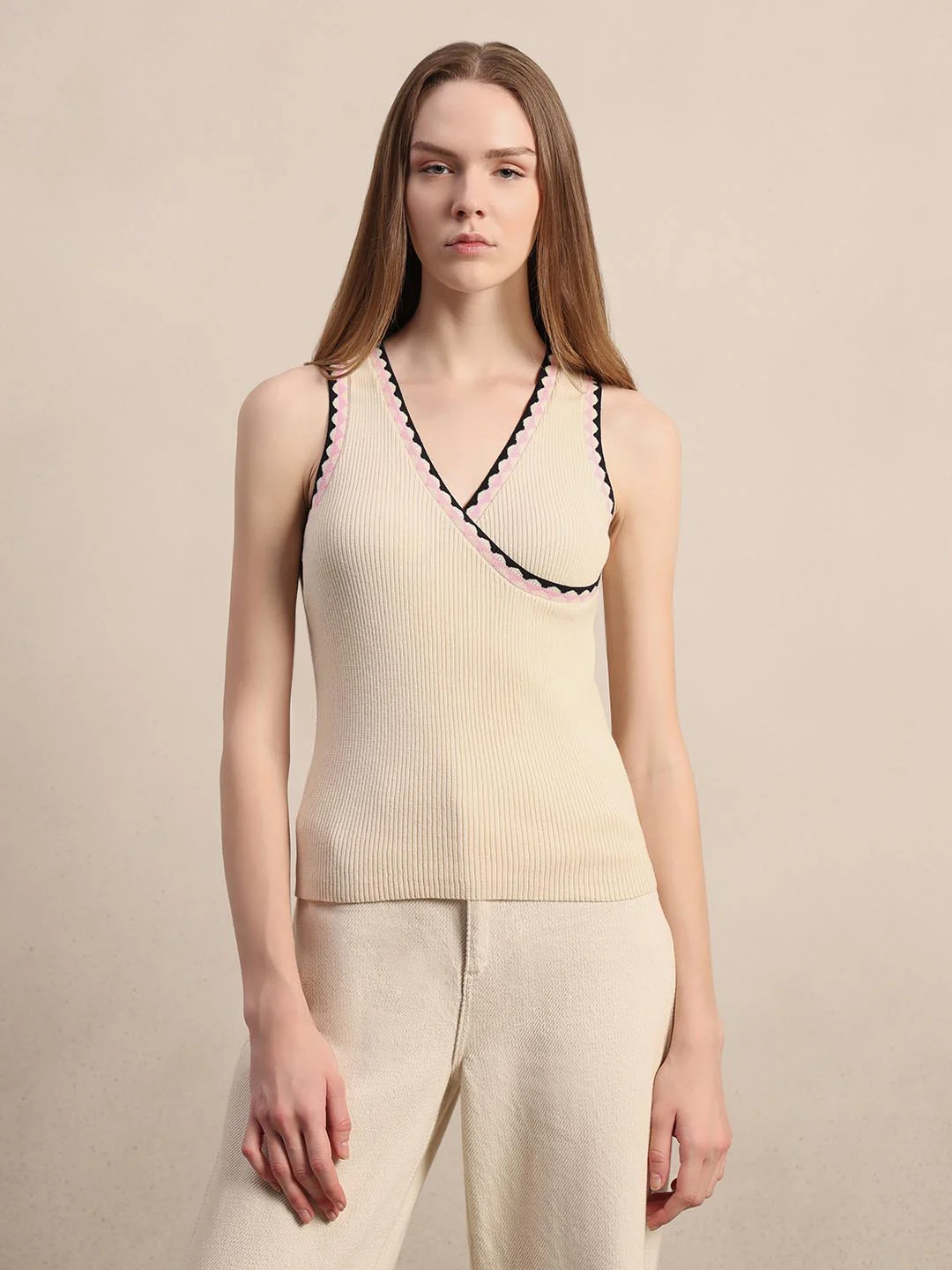 Ecru Sleeveless Knit Top - Image 2
