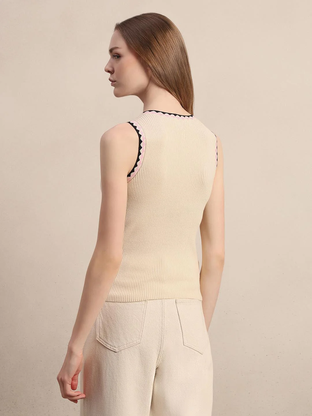 Ecru Sleeveless Knit Top - Image 4