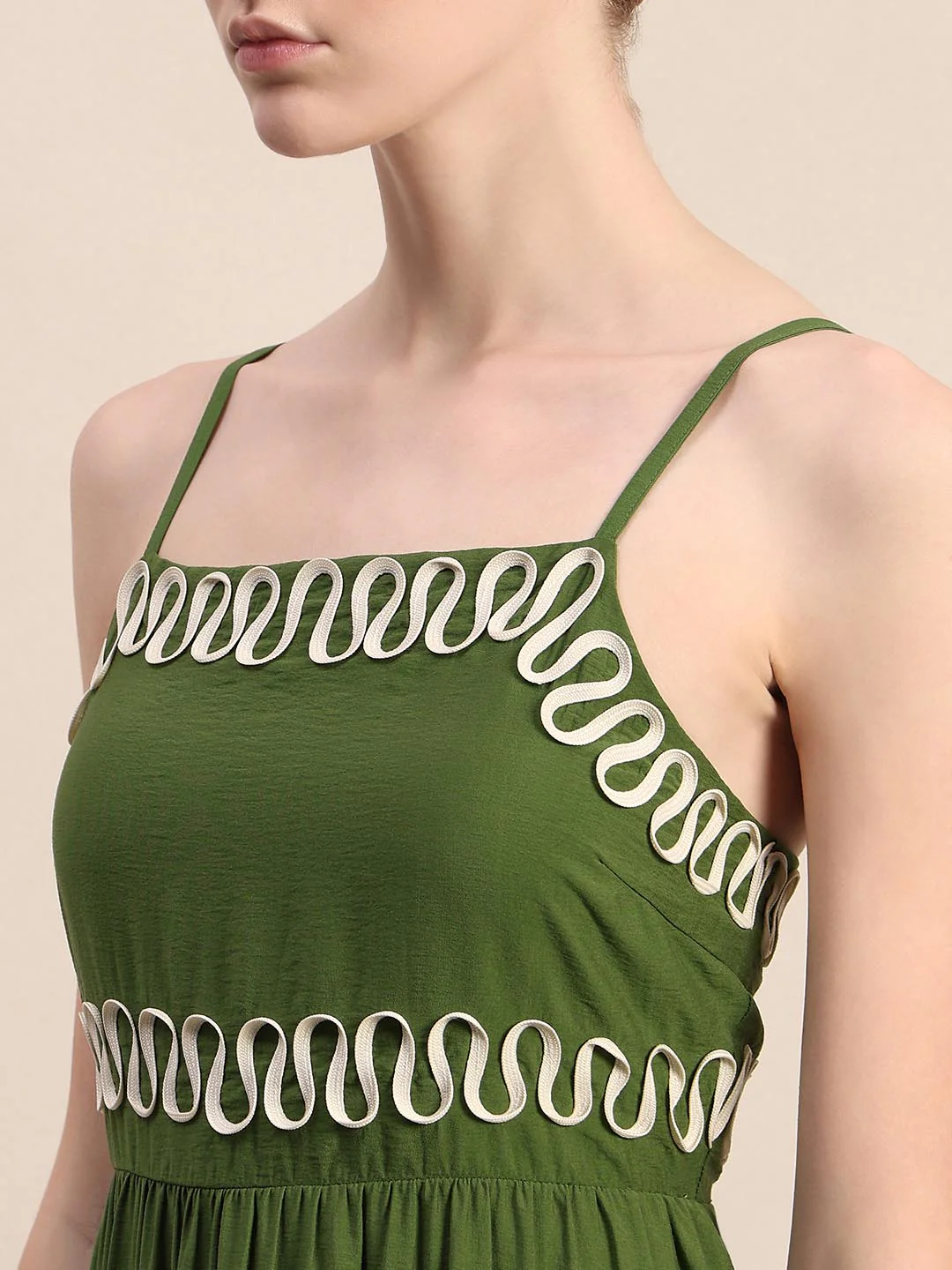 Green Contrast Ribbon Detail Dress - Image 6
