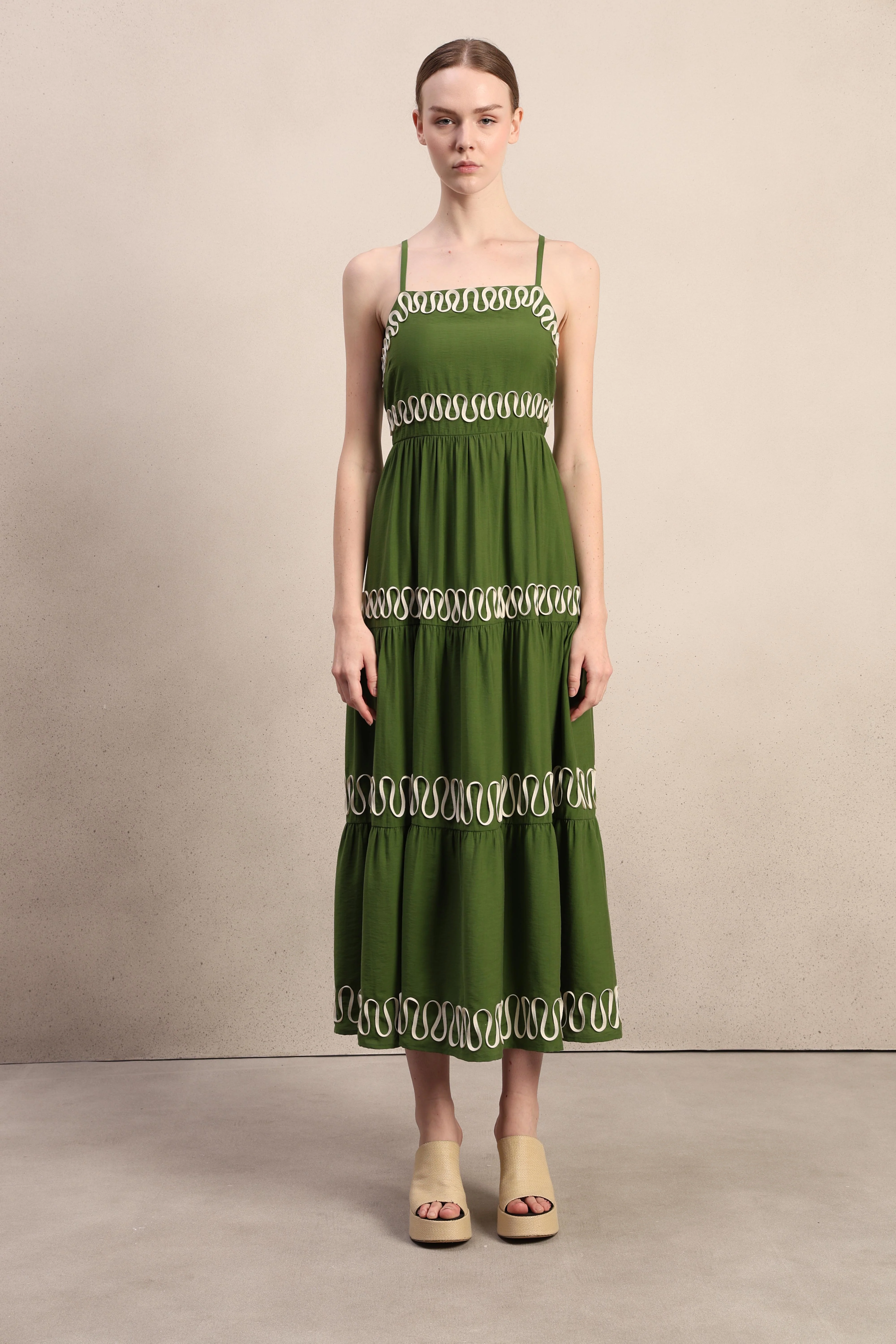 Green Contrast Ribbon Detail Dress - Image 8