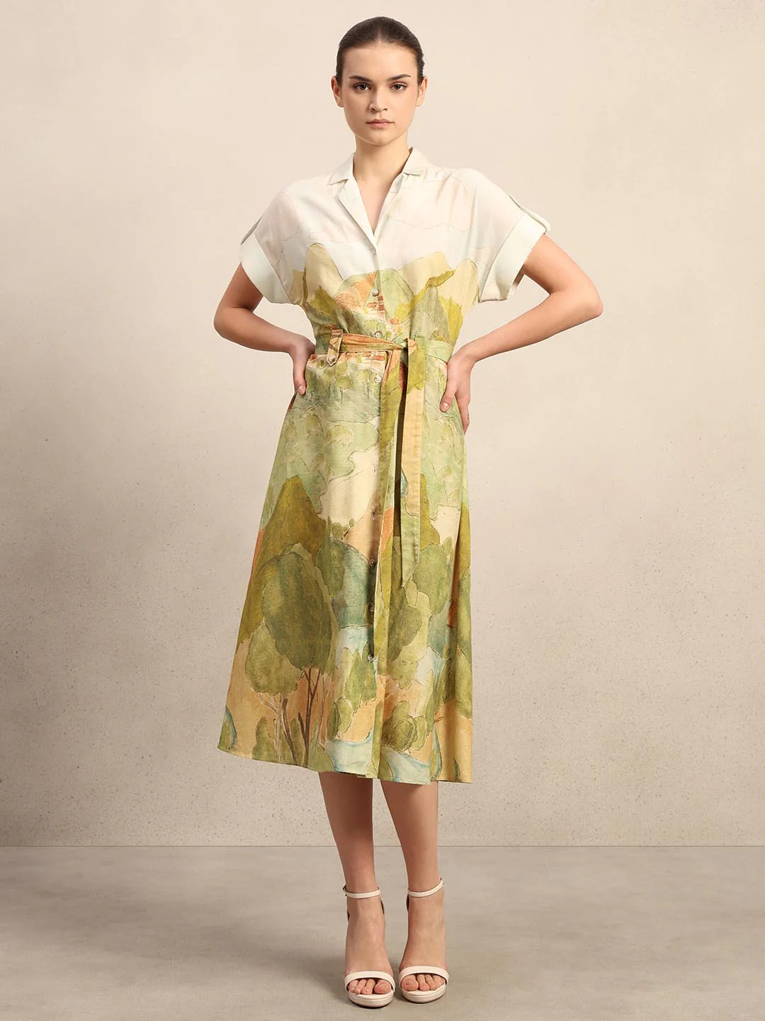 Off-White Landscape Printed Dress - Image 2