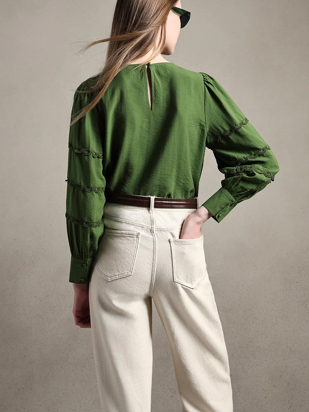 Green Lace Detail Full Sleeves Top