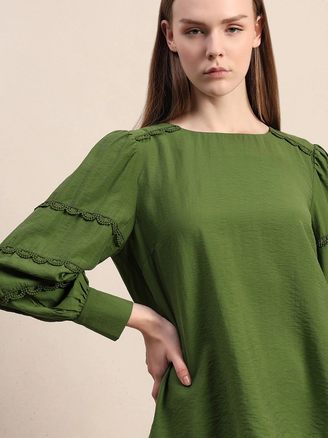 Green Lace Detail Full Sleeves Top - Image 6