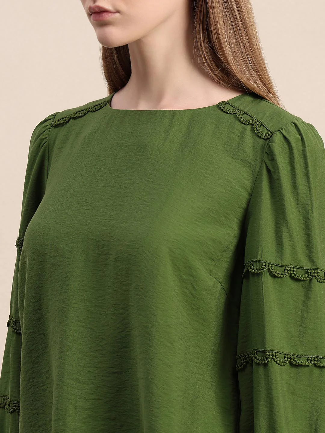 Green Lace Detail Full Sleeves Top - Image 8