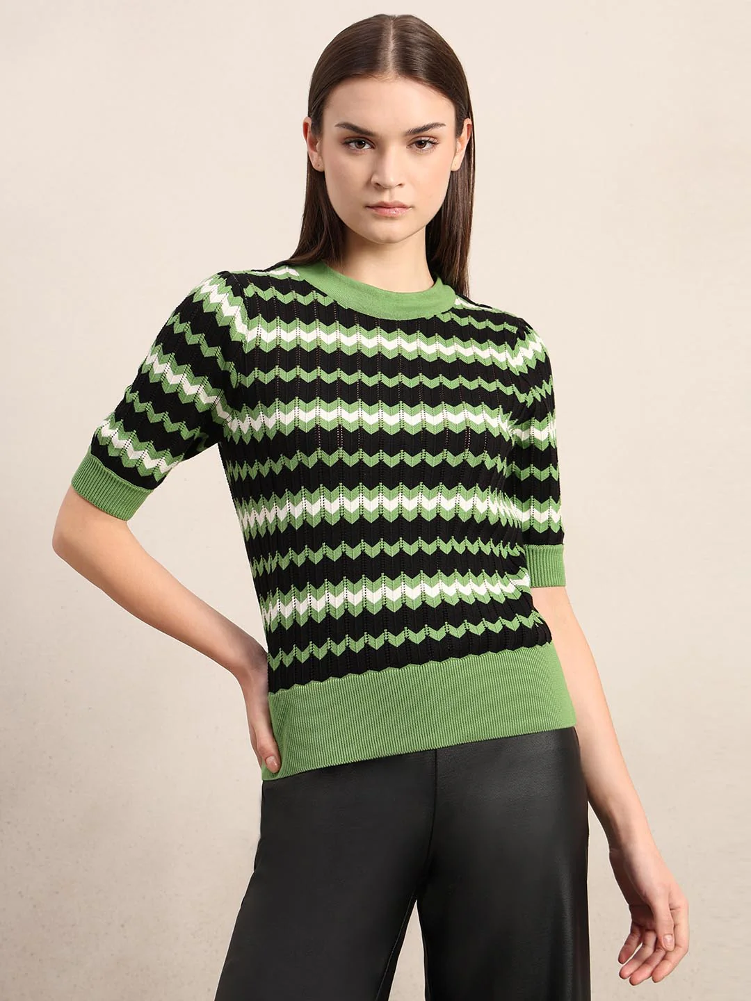 Green & Black Knitted Top - Image 2