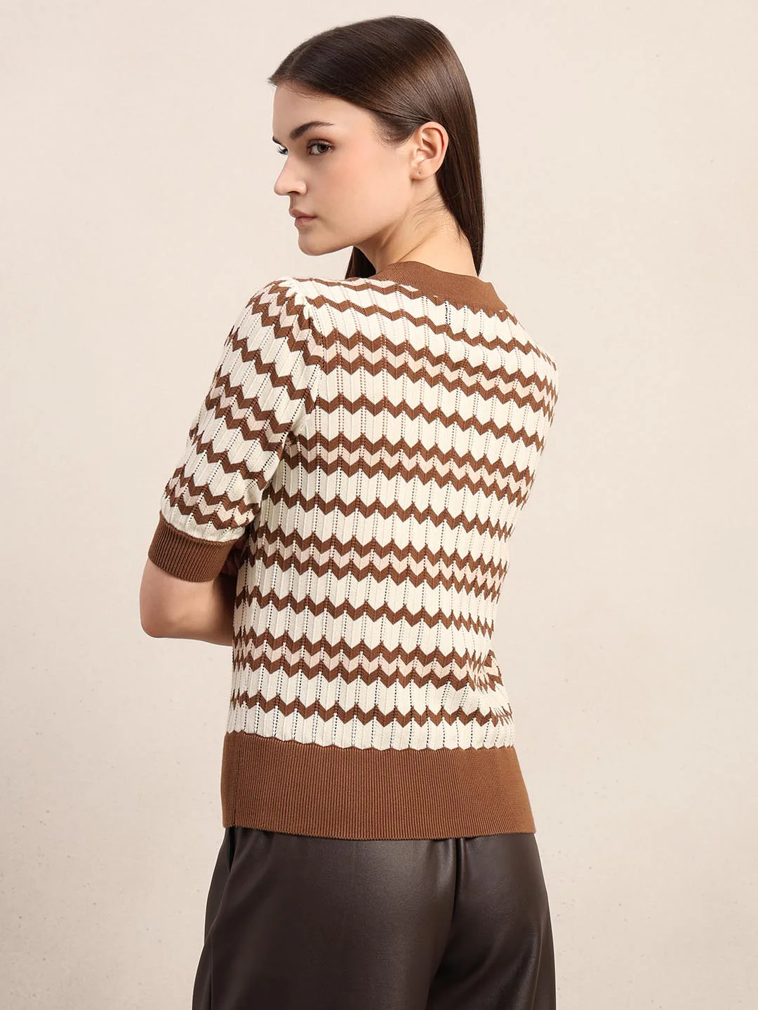 Ecru & Brown Knitted Top - Image 4