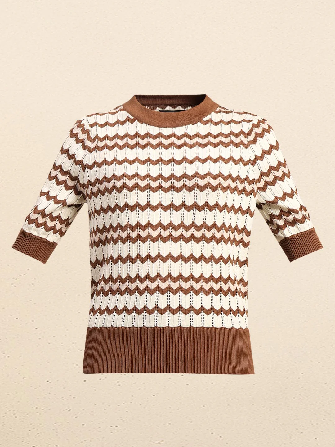 Ecru & Brown Knitted Top - Image 7