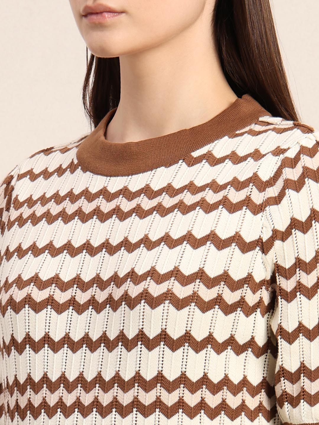 Ecru & Brown Knitted Top - Image 8